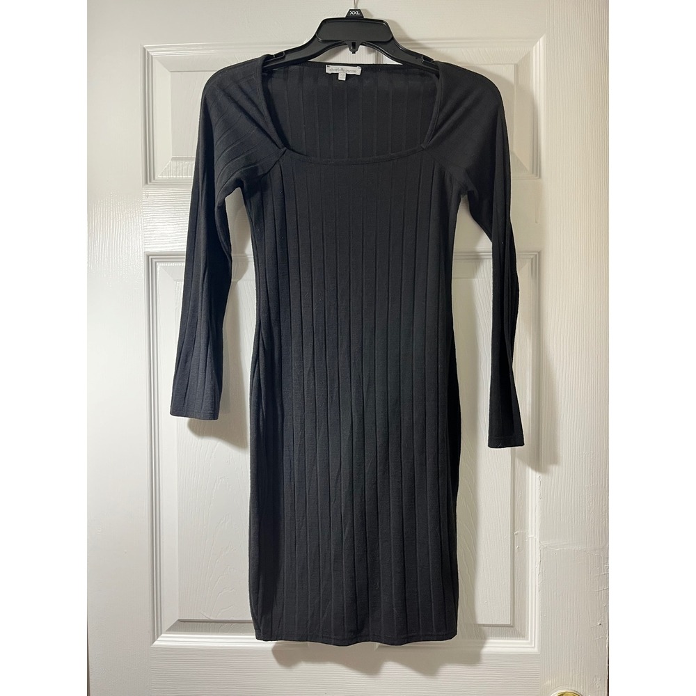 Charlotte Russe Women Black Ribbed Knit Long Sleeve Square Neck Bodycon Dress XS